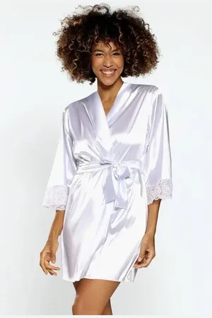 DKaren | Belinda | Witte Kimono Satijn | S- 2XL | uitlopende mouwen | trouwlingerie M