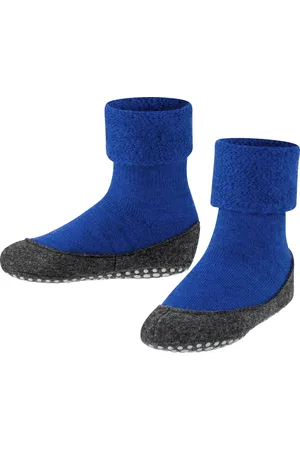 Falke Cosyshoe Teens antislip noppen merinowol huissokken pantoffels kinderen blauw