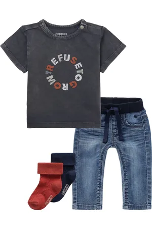 Noppies Kledingset - Jongens - 4 delig - Broek Navoi Mid Blue Denim - Shirt Minonk KM Asphalt - 2paar sokken Lausanne Blue Nights