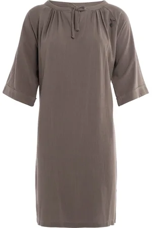 Knit Factory Fern Jurk - Tuniek dames - Strandjurk - Strandtuniek - Jurk gemaakt van 78% viscose & 22% linnen - Zomerjurk - Hoog draagcomfort - - Bruin - L/XL