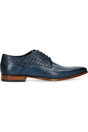 Black Label Heren - Donkerblauwe leren veterschoenen