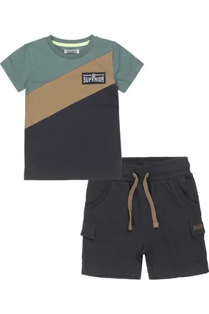 DJ Dutchjeans Kledingset(2delig) - Short antraciet - Shirt met kleur vlakken