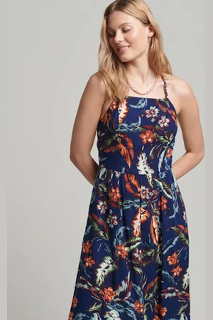 Superdry Vintage Cami Maxi Jurk Blauw S Vrouw