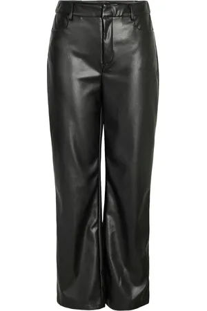 Noisy May Andy Yolanda PU High Waisted Wide Trousers Kunstlederen broeken S