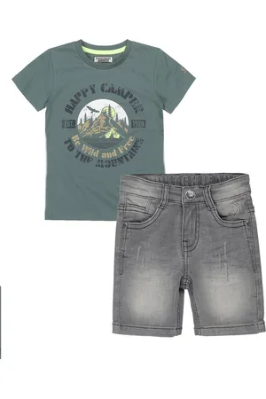 DJ Dutchjeans Kledingset(2delig) - Short Grey jeans - Shirt groen met print