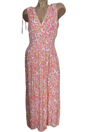 Merkloos Dames Lange Zomerjurk / Strandjurk 808 One size S-XL roze