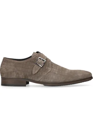Manfield Heren - suède gespschoenen met crocoprint