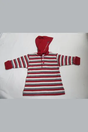 Petit Bateau Jongens, s.shirt met kap , streep rood / grijst , 6 maand 67