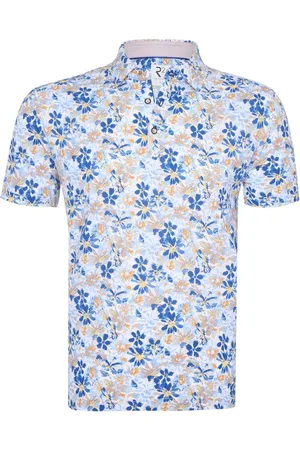 R2 Amsterdam Polo Tech Knitted Print Lichtblauw