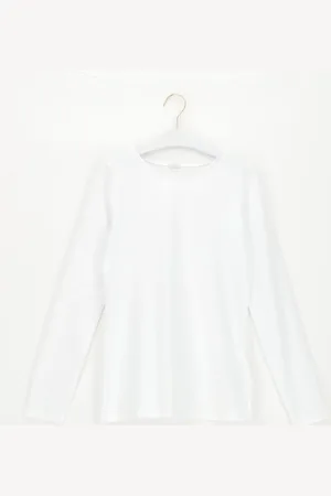Oroblu Dames Perfect Line Cotton T-Shirt Long Sleeve White