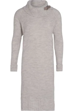 Knit Factory Jamie Gebreide Dames Jurk - Trui jurk dames - Wollen jurk - Herfst- & winterjurk - Wijde jurk - Met warme opstaande kraag - - 40/42 - Knielengte