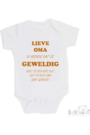 Merkloos 100% katoenen Romper "Lieve oma ik hoorde dat je geweldig bent en ben heel blij dat je mijn oma gaat worden!" Unisex Katoen Wit/tan