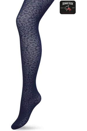Bonnie Doon Dames Panterprint Panty 40 Denier Donker Blauw maat L/XL - Chique Panty - Leopard Dessin - Brede Boord - Comfort - Panter Print - Dieren Print - Panther Texture Tights - Feestelijk - Donkerblauw - - BP211909.134