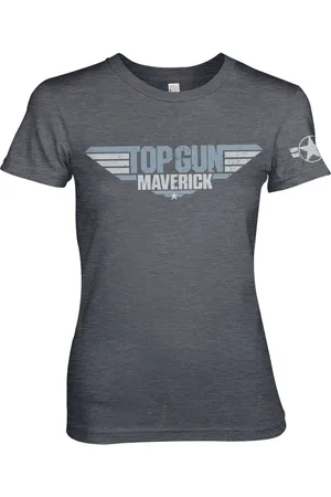 Top Gun Maverick Distressed Logo Girly Tee Damen T-Shirt Dark-Heather-S