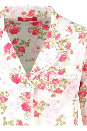 Hanssop Exclusief Luxueus Kinder nachtkleding Luxe mooie zacht Girly Pyjama van met verfijnde kant rand details en luxe kraag verwerking, Meisjes Pyjama, zacht rozen bloem print, maat 152