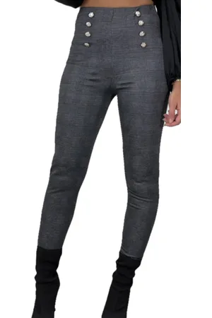 Merkloos Dilena fashion tregging grijs ruit motief knopen
