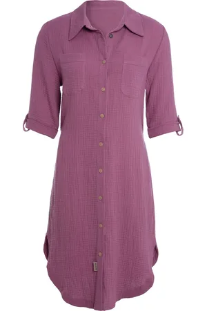 Knit Factory Kim Dames Blousejurk - Lange blouse dames - Blouse jurk paars - Zomerjurk - Overhemd jurk - S - - 100% Biologisch katoen - Knielengte