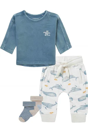Noppies Kledingset - 4delig - Broek Milam Oatmeal - Shirt Mabank Aegean Blue - 2 paar sokjes Menard