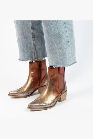 Manfield Dames - Gouden metallic leren cowboy laarzen