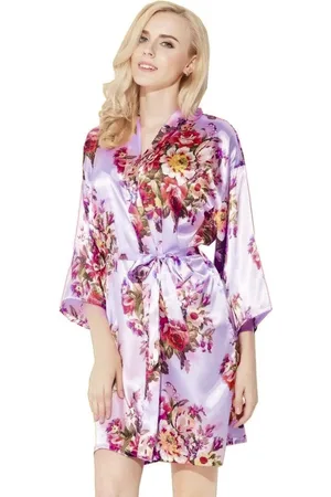 Merkloos Kimono kort model met driekwart wijde mouw , met bloemen, Dames Kimono - one size