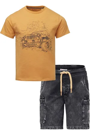 Noppies Bio kledingset - 2delig - broek Glan - Ebony - shirt Gilbert met print - Amber Gold