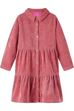 vidaXL Kinderjurk-met-lange-mouwen-ribfluweel-140-oudroze