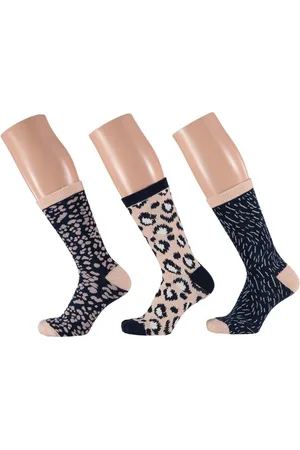 Apollo Dames fashion sokken 3-pak luipaard print beige/navy maat 35-42