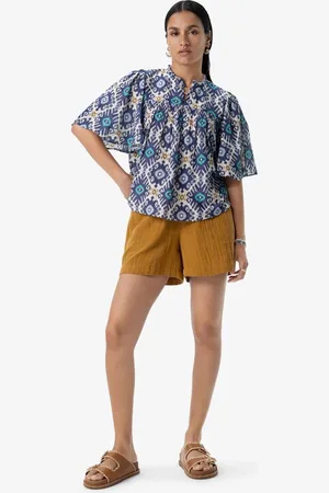 Sissy-Boy Blauwe A-lijn blouse met print