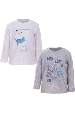 Disney Set van 2 baby longsleeves Winnie de Pooh, grijs /wit, maat 68/74