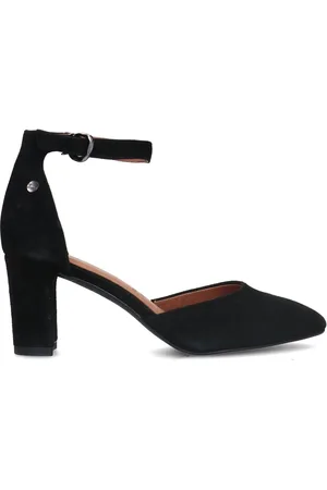 No Stress Dames - Zwarte suède pumps met enkelbandje