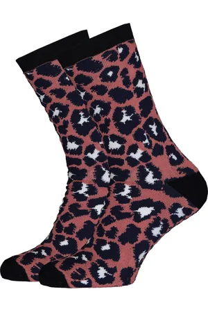 Apollo Homepads damessokken huissokken met anti-slip - panter donkerroze met blauw