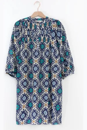 Sissy-Boy Blauwe A-lijn midi jurk met print