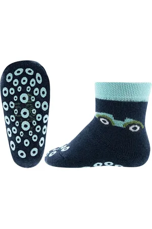 Ewers Antislipsok - Raceauto Turquoise & Groen - Donkerblauw - Turquoise Rand - Antislipnopjes Neus & Zool - maat 16/17