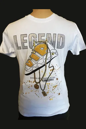 Merkloos Kinder t-shirt met voetbalschoen, , maat 98/104, goud, ketting, legend, steentjes, gold, stoer, cool, zeer mooi