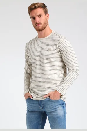 Gabbiano T-shirt Gestreepte Rib Neck Longsleeve 153715 Sand Mannen