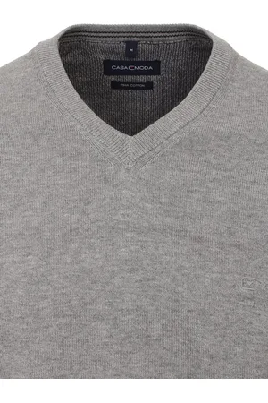 Casa Moda Heren Trui Met V-Hals Pima-Katoen 004430-713 Grijs - 3XL