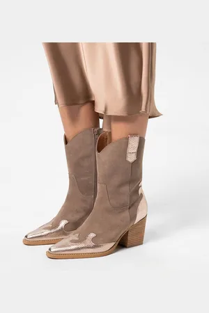 Manfield Dames - cowboylaarzen met goudkleurige metallic details