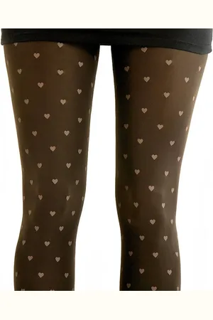 Merkloos Marilyn bruine microfiber 3D panty met lichtbruine hartjes Emmy, 60denier, maat M/L