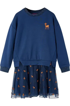 vidaXL Kinderjurk-met-lange-mouwen-128-marineblauw