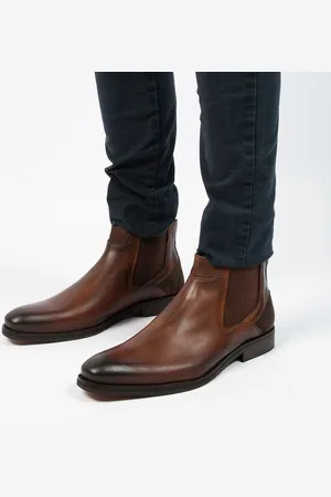 Manfield Heren - Donkerbruine leren chelsea boots