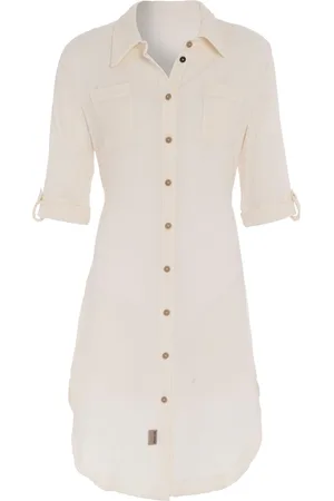 Knit Factory Kim Dames Blousejurk - Lange blouse dames - Blouse jurk - Zomerjurk - Overhemd jurk - M - - 100% Biologisch katoen - Knielengte