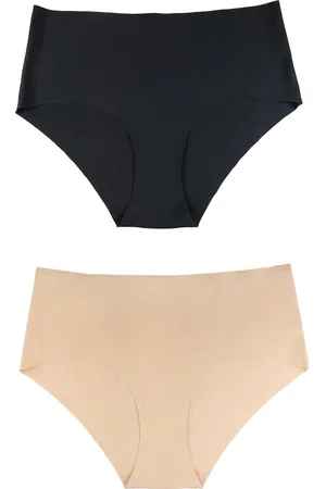 Bye Bra Onzichtbare Slip Slipje, Hoge Taille, Naadloze Bikini, Geen Stiksels, Geen Panty Lijn, Gladde Randen, 2 Kleurenpakket, Beige En Zwart, XL