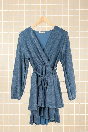 Merkloos Beeldige feestelijke jurk met strik - one size - blauw