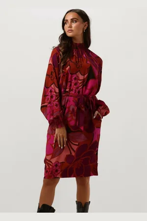 Jansen Amsterdam Wfp598 Dress Print With Smocked Turtle Neck Jurken Dames - Kleedje - Rok - Jurk -