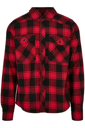 Build Your Brand Flanel Checked Overhemd met borstzakken Red/Black - 5XL