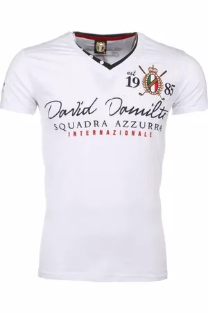 DAVID COPPER Italiaanse T-shirt - Korte Mouwen Heren - Borduur Squadra Azzura