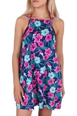 Produkt Blauwe tuniek, jurk met bloemenpatroon, strandjurk