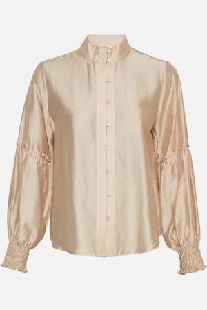 Moss Copenhagen Champagne satijnlook blouse met ruffle details Kitlyn Romina - MSCH Copenhagen