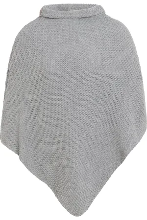 Knit Factory Coco Gebreide Poncho - Met ronde kraag - Dames Poncho - Gebreide mantel - Lichtgrijze winter poncho - - One Size