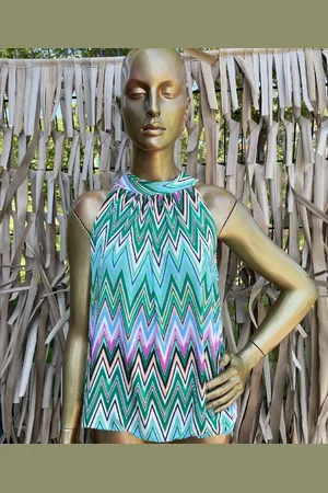 Merkloos Haltertop Costa - Zigzag - Groen - One Size (